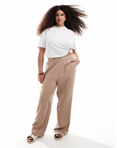 Брюки прямого кроя Curve со льном цвета мокко Asos design