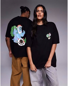 Рождественская футболка унисекс оверсайз Disney Pixar с Корпорацией монстров, черная Asos design