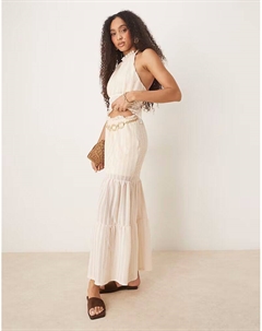 Комбинируемая фактурная многоярусная юбка макси кремового цвета Asos design