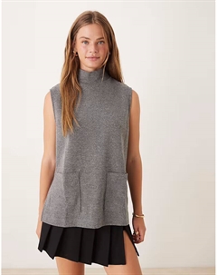 Супермягкая майка свободного кроя с высоким воротом, цвет «угольный меланж» Asos design