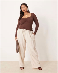 Зауженные брюки-клеш Curve из льняного материала в цвете «песок» Asos design