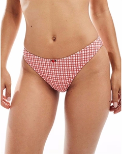 Плавки бикини Rosalie ibiza с высоким вырезом в красную клетку с бутоном розы Asos design