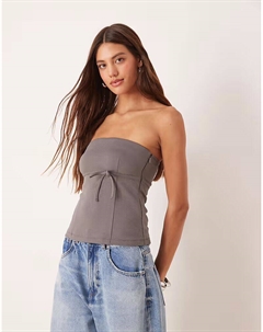 Топ-бандо из трикотажного твила темно-серого цвета с завязкой на талии Asos design