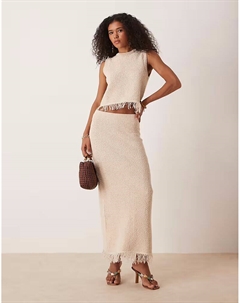 Юбка макси премиум-класса с текстурированной отделкой и бахромой по низу, цвет Stone - STONE Asos design