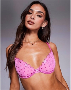 Бюстгальтер-сетка Roxy Spot Spot на косточках с сердечками в ярко-розовом цвете Asos design