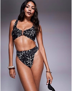 Бикини-трусики с глубокими бретелями и высокой талией, с однотонным цветочным принтом Asos design