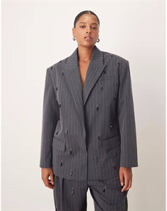 Приталенный блейзер свободного кроя Curve серого цвета в тонкую полоску Asos design