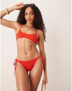 Бикини-трусики Riddy в рубчик с завязками по бокам, красные Asos design