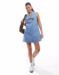 Джинсовое мини-платье без рукавов с воротником светло-голубого цвета Asos design