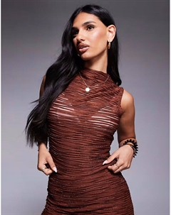 Топ с высоким воротом и металлической текстурой шоколадного цвета Asos design