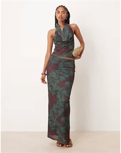 Юбка макси с низкой посадкой из прозрачной сетки с принтом пейсли коричневого цвета Asos design