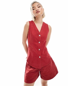 Джинсовый жилет красного цвета с V-образным вырезом Asos design