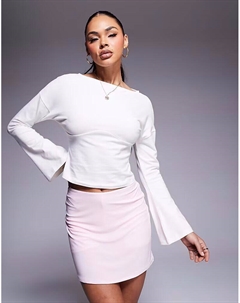 Топ с вырезом-лодочкой в рубчик и отделкой под грудью цвета слоновой кости Asos design