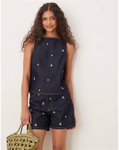 Джинсовый топ с вышитым мелким цветочным узором цвета индиго Asos design