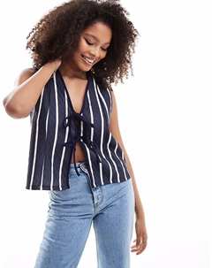 Стеганый жилет с завязками спереди в темно-синюю и белую полоску Asos design