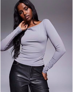 Топ премиум-класса с длинными рукавами и вырезом-лодочкой в сером цвете Asos design