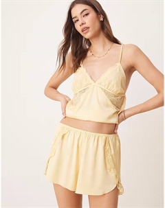 Ночная рубашка с отделкой из атласного кружева, с короткими рукавами, желтого цвета Abercrombie & fitch