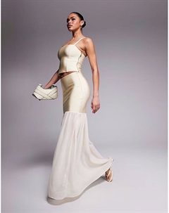 Юбка макси с баской и бандажом, светло-кремовый Asos design