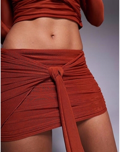 Мини-юбка из сетчатой ​​ткани с завязками цвета ржавчины Asos design