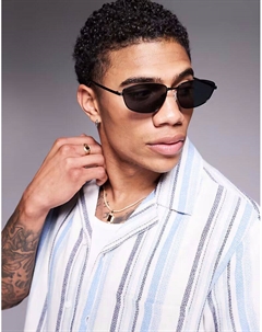 Солнцезащитные очки угловые из черного металла с дымчатыми линзами Asos design