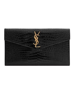 Кожаный конверт клатч женский маленький черный Saint laurent