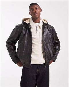 Куртка-бомбер из искусственной кожи с капюшоном на подкладке из искусственной кожи черного цвета Asos design