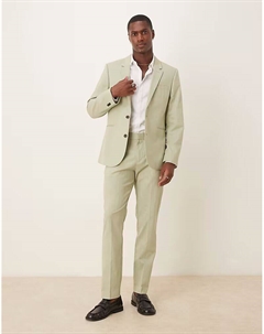 Узкие брюки из льняного материала со складкой спереди зеленого цвета Asos design