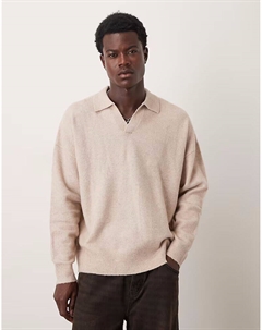 Свободный трикотажный джемпер с начесом и вырезом горловины цвета песочного камня Asos design