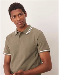 Поло Essentials с белой отделкой из пике цвета хаки Asos design