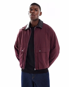 Куртка Харрингтон с воротником из искусственной кожи бордового цвета Asos design