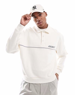 Свободное поло с окантовкой и принтом на груди в цвете кремовый Asos design