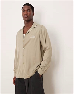 Рубашка-бомбер Coord Regular с вышивкой на груди в камне, серо-бежевый Asos design