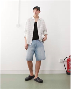 Рубашка свободного кроя с длинными рукавами из льняной смеси в неяркую белую клетку Weekday