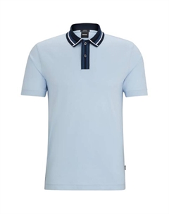 Хлопковая поло с отделкой в полоску, светло-голубой Hugo boss