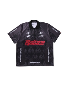 Футболка-поло Bape Flame Pattern Overall Print Half Zip Relax Fit, черный A bathing ape®