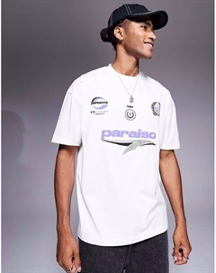 Футболка свободного кроя со спортивной графикой кремового цвета Asos design