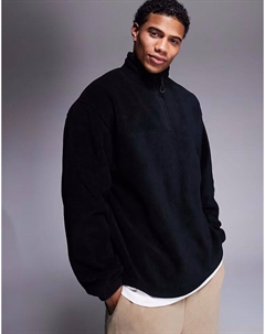 Свободная флисовая толстовка с застежкой-молнией на четверть дюйма черного цвета Asos design