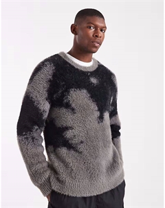 Свободный пушистый вязаный джемпер с абстрактным принтом черного и серого цветов Asos design