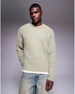 Свободный пушистый вязаный джемпер с круглым вырезом в цвете шалфея Asos design