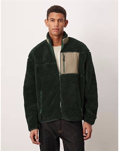 Свободный джемпер из искусственного меха на молнии с карманом темно-зеленого цвета Asos design