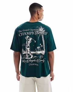 Футболка свободного кроя зеленого цвета со спортивным принтом на спине Asos design