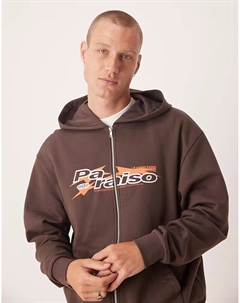 Толстовка на молнии со спортивным принтом коричневого цвета Asos design