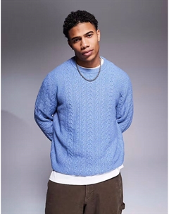 Свободный вязаный джемпер с круглым вырезом, синего цвета Asos design