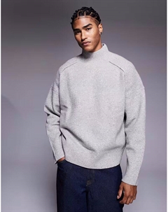 Супер свободный трикотажный джемпер с воротником-стойкой из шерстяной смеси серого цвета Asos design