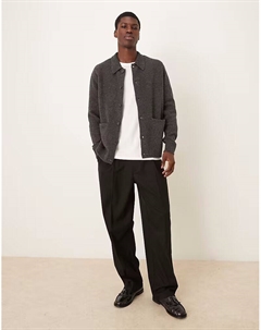 Свободный вязаный кардиган из смесовой шерсти с передними карманами серого цвета Asos design