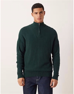 Свободный трикотажный джемпер с воротником-стойкой из пике темно-зеленого цвета Asos design