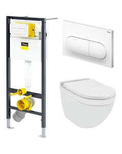 Комплект унитаза с инсталляцией Prevista Dry -WC-SET-11 цвет Белый с сиденьем Микролифт и клавишей смыва цвет Белый матовый Viega