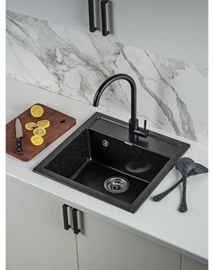 Кухонная мойка 50 A11-25/311-11-24/W4998-3-25 со смесителем цвет Оникс, Черная Gerhans
