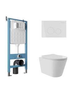 Комплект унитаза с инсталляцией Cone Plus AQDS134T цвет Белый с сиденьем Микролифт и клавишей смыва цвет Белый глянцевый Aqueduto