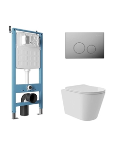Комплект унитаза с инсталляцией Cone Plus AQDS133T цвет Белый с сиденьем Микролифт и клавишей смыва цвет Хром Aqueduto